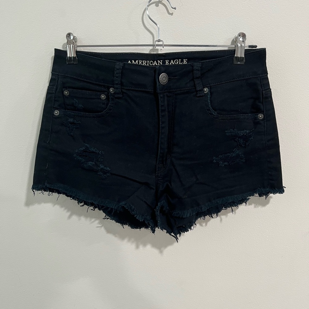 American Eagle Outfitters Black Denim Distressed Jean Shorts